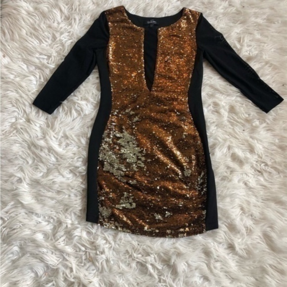 Bebe Black with Silver and Gold Sequins Dress